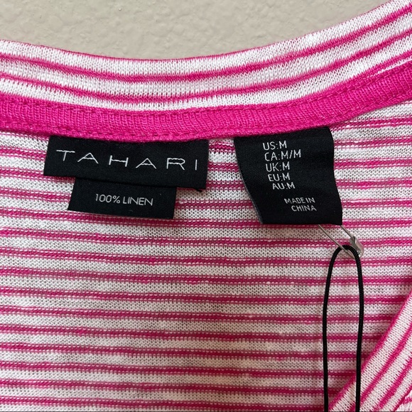 Tahari | Pink and White Stripe Linen Short Sleeve Tee - Picture 6 of 6